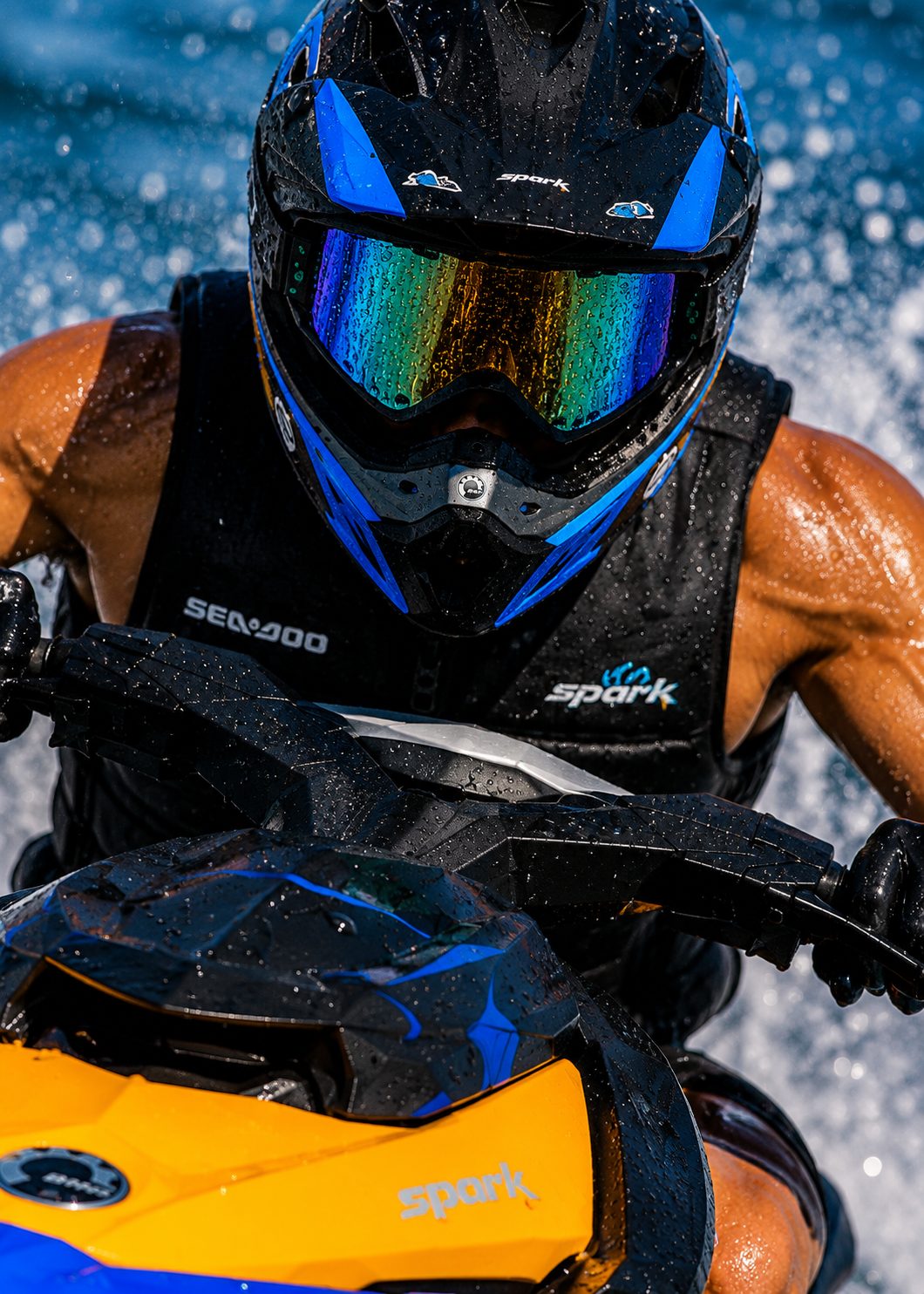 Sea-Doo Spark Trixx rider close-up with water spray