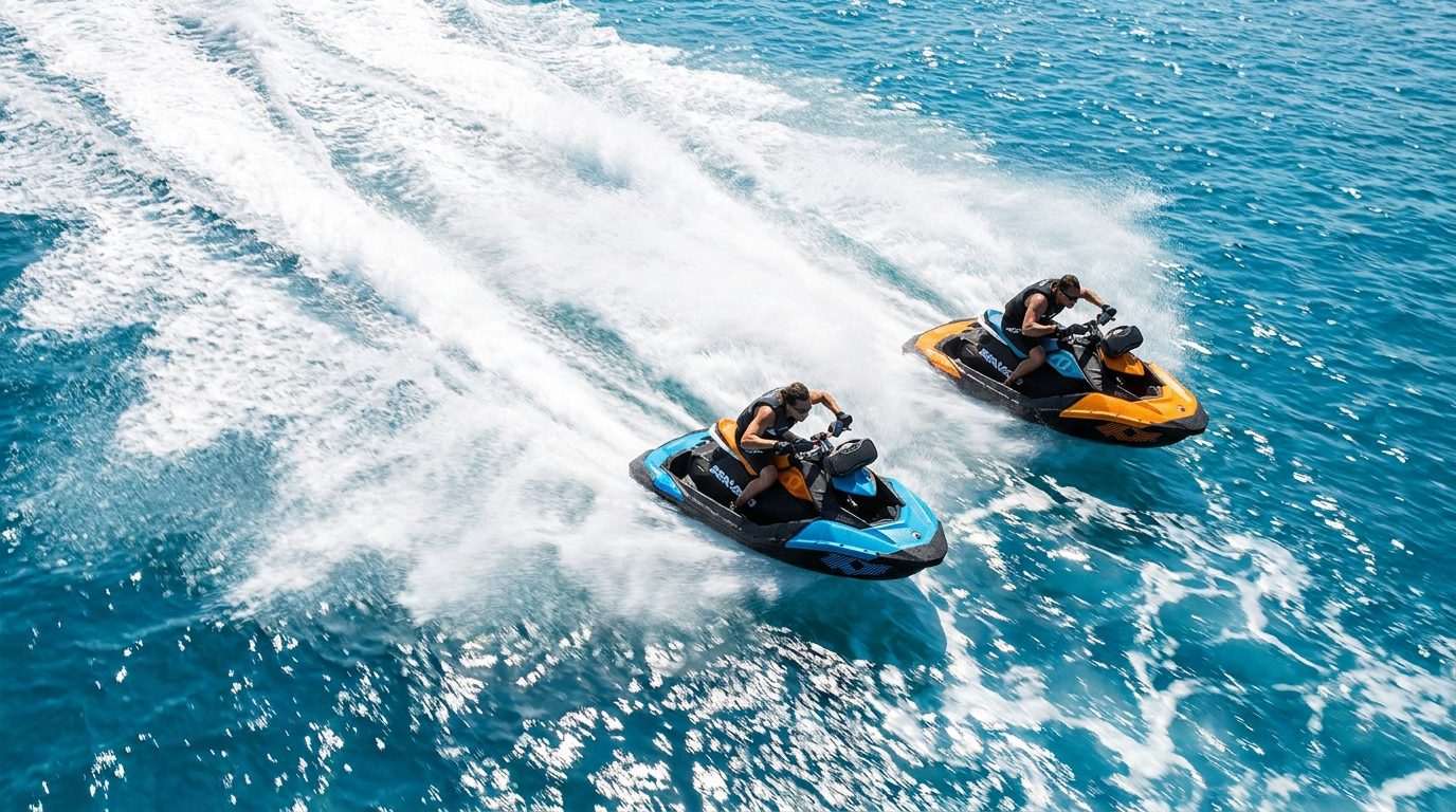 Two Sea-Doo Spark Trixx jet skis racing