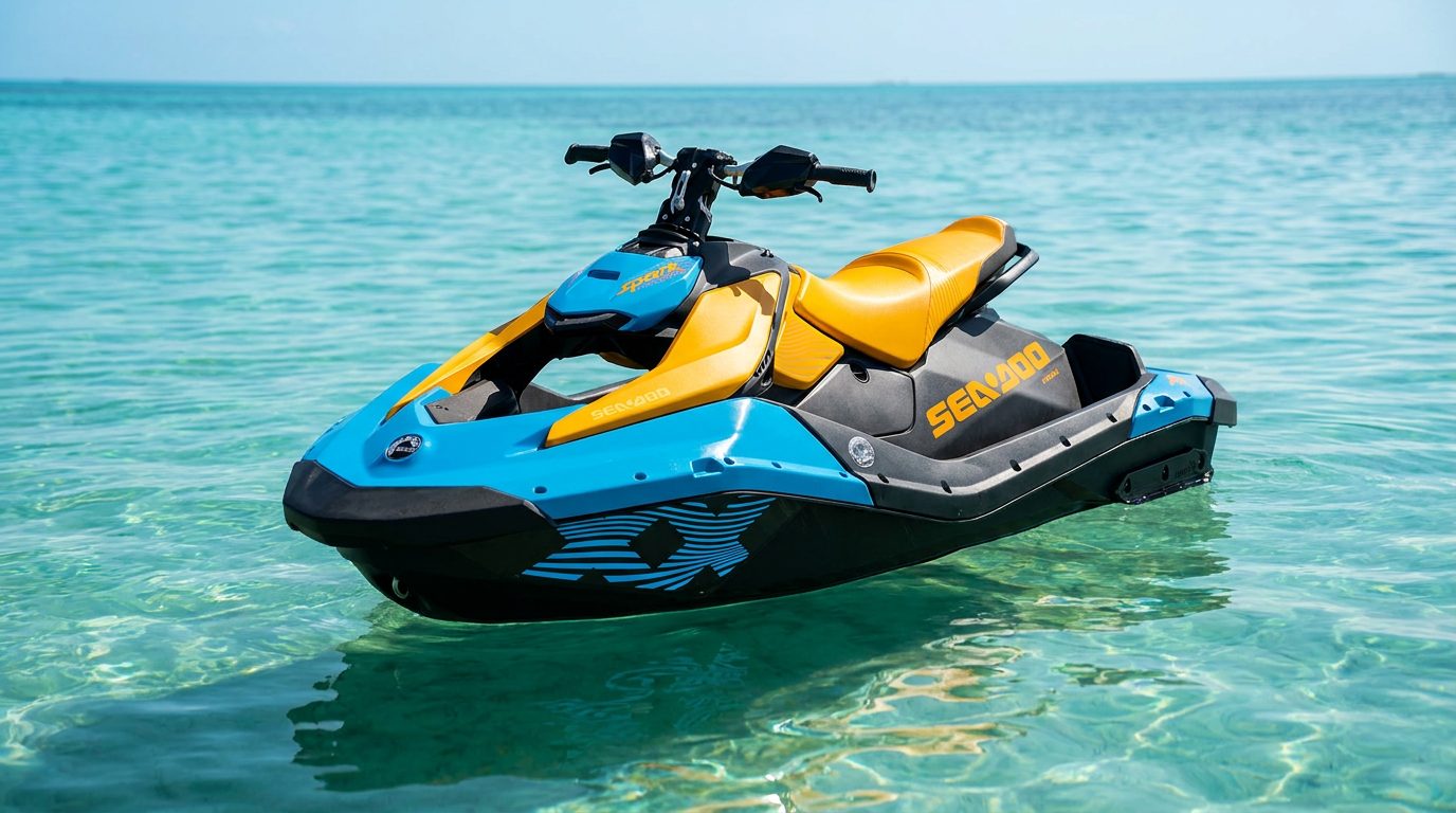 2026 Sea-Doo Spark Trixx in blue and yellow on the water